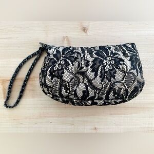 Express Elegant Black/Gold Lace Clutch